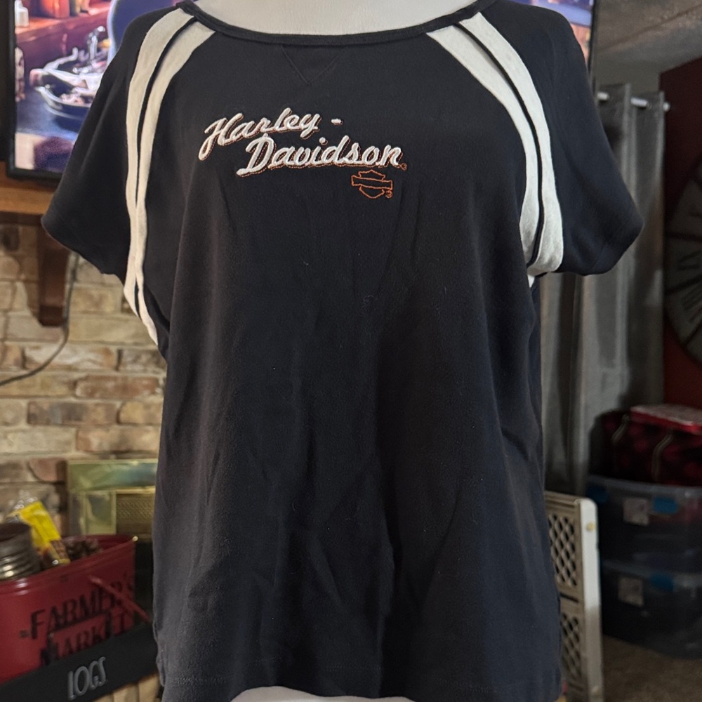 Harley-Davidson Black Tee with White Stripes